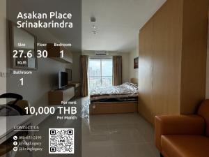 For RentCondoPattanakan, Srinakarin : SH4AE2 Condo for rent Asakan Place Srinakarindra 27.6 sq m. 30th floor line id : @livinglegacy call : 088-651-2193