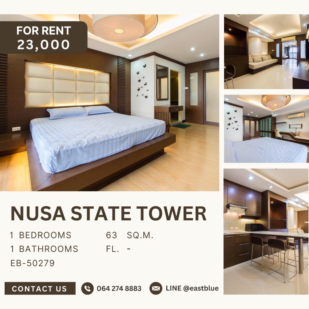 ให้เช่าคอนโด : Nusa State Tower Condominium, 1 bed, 23000 per month