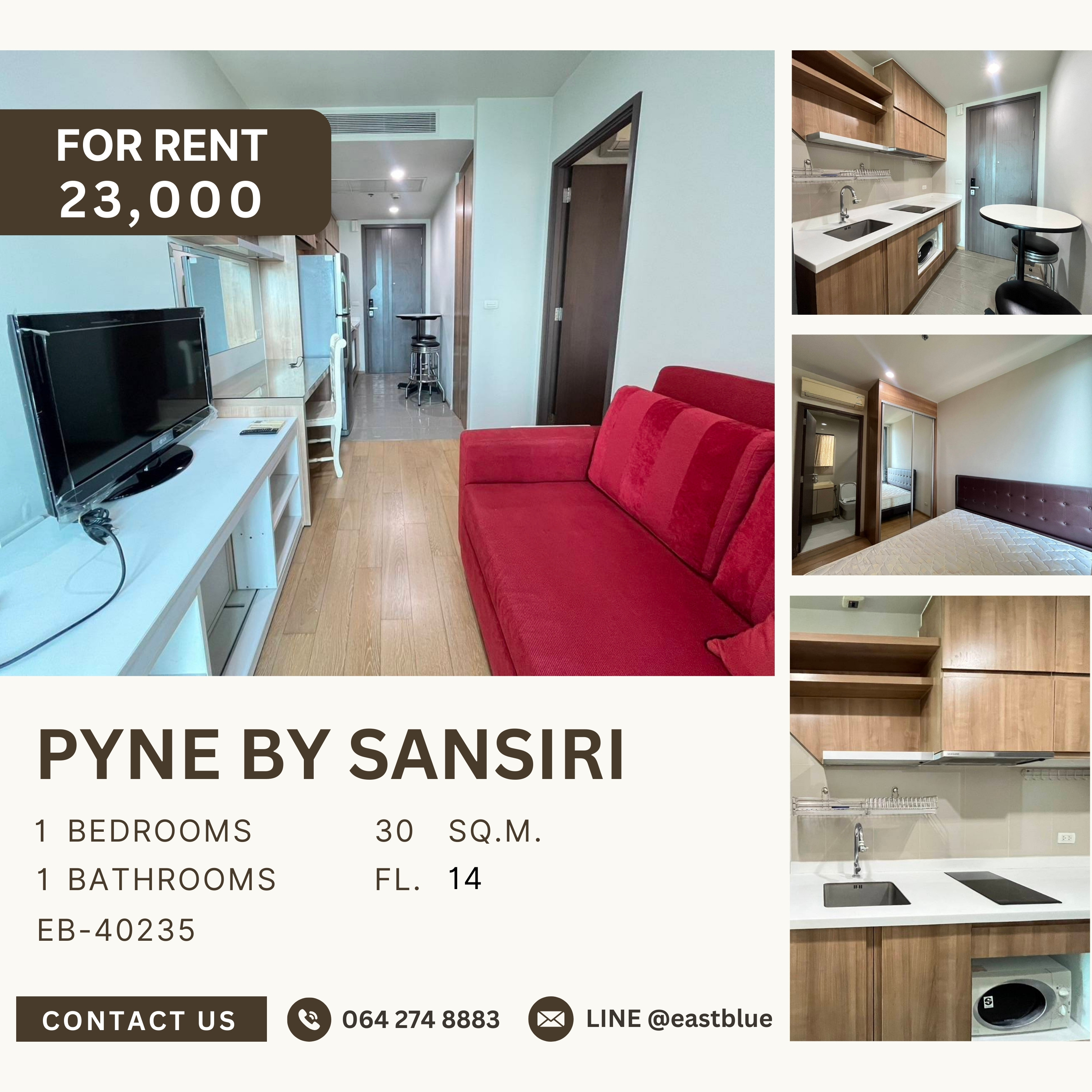 ให้เช่าคอนโดราชเทวี พญาไท : Pyne By Sansiri, 1 bed, 23000 per month