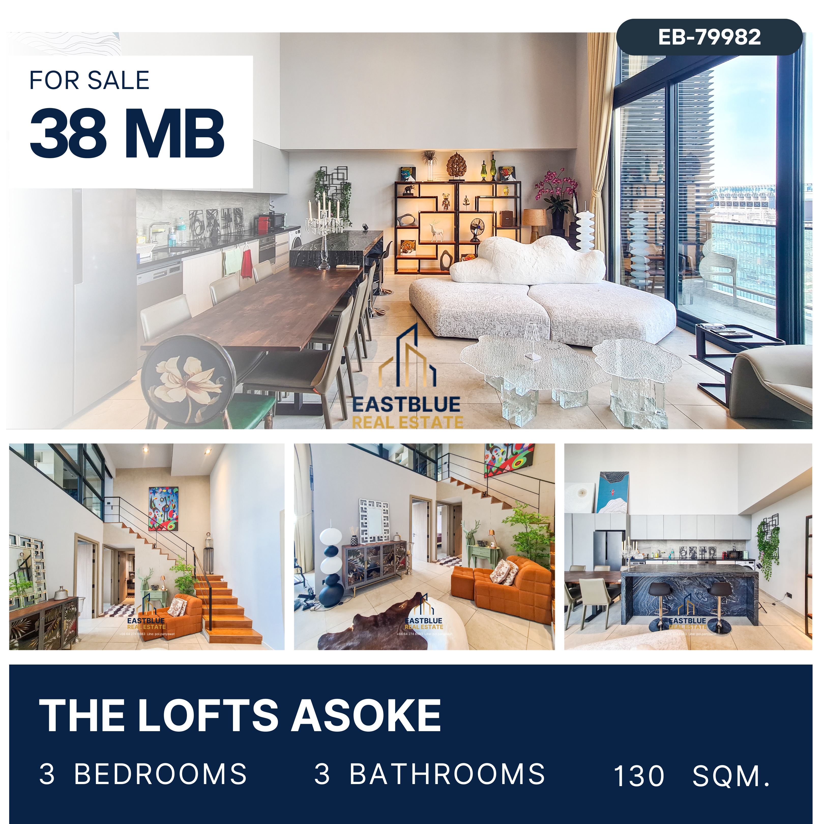 ขายคอนโดสุขุมวิท อโศก ทองหล่อ : Rare Price! The Lofts Asoke 3-Bedroom Duplex 38 MB.