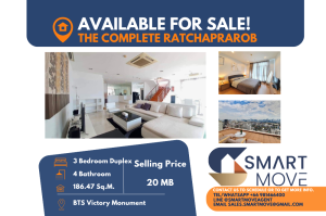 For SaleCondoRatchathewi,Phayathai : 💥FOR SALE Penthouse!! 💥Code C20241000006.......The Complete Ratchaprarop, 3 bedrooms, 4 bathrooms Duplex, East Facing, high floor 31+, furnished, Special Deal!!