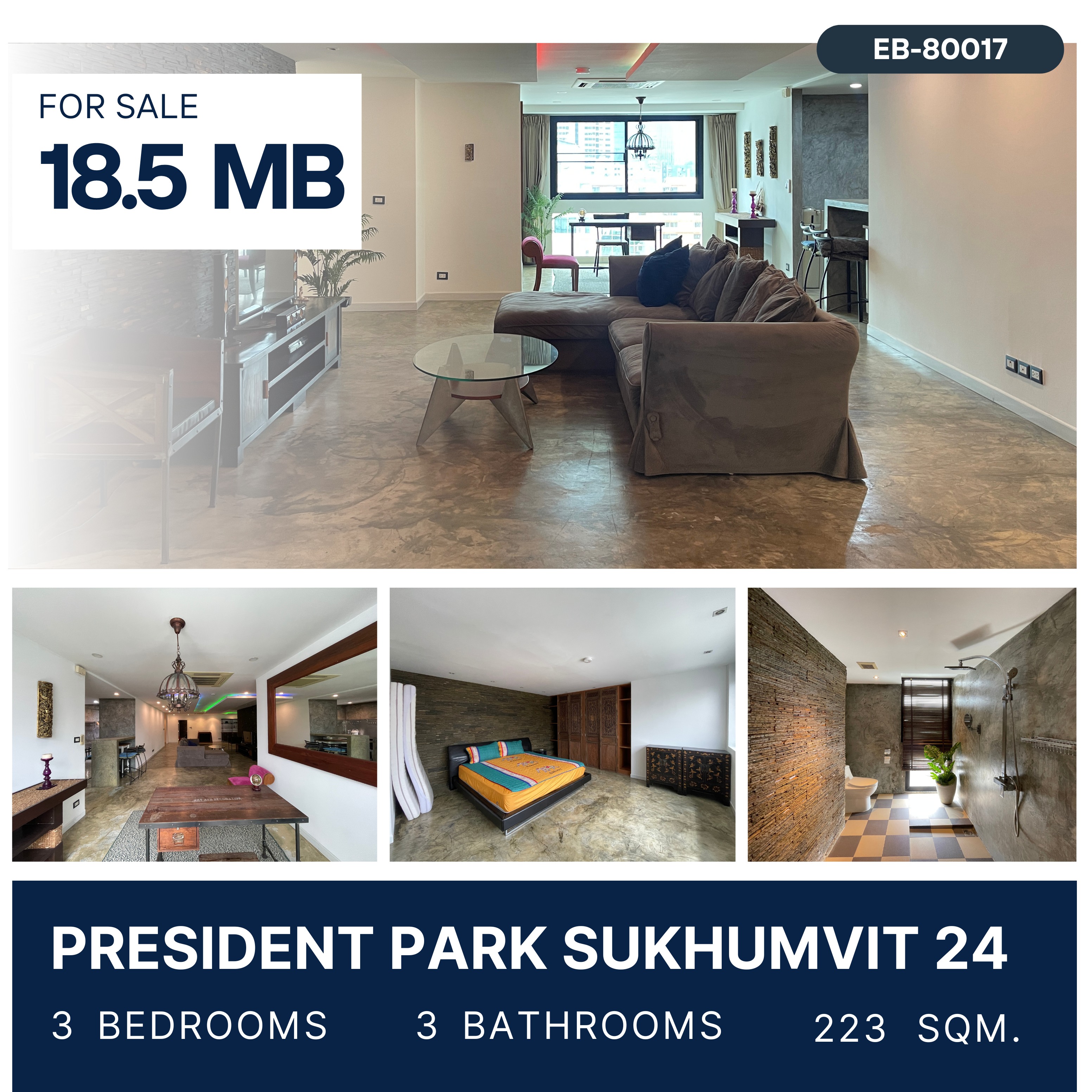 For SaleCondoSukhumvit, Asoke, Thonglor : President Park Sukhumvit 24 Pet-Friendly 3 Bedroom 18.5 MB