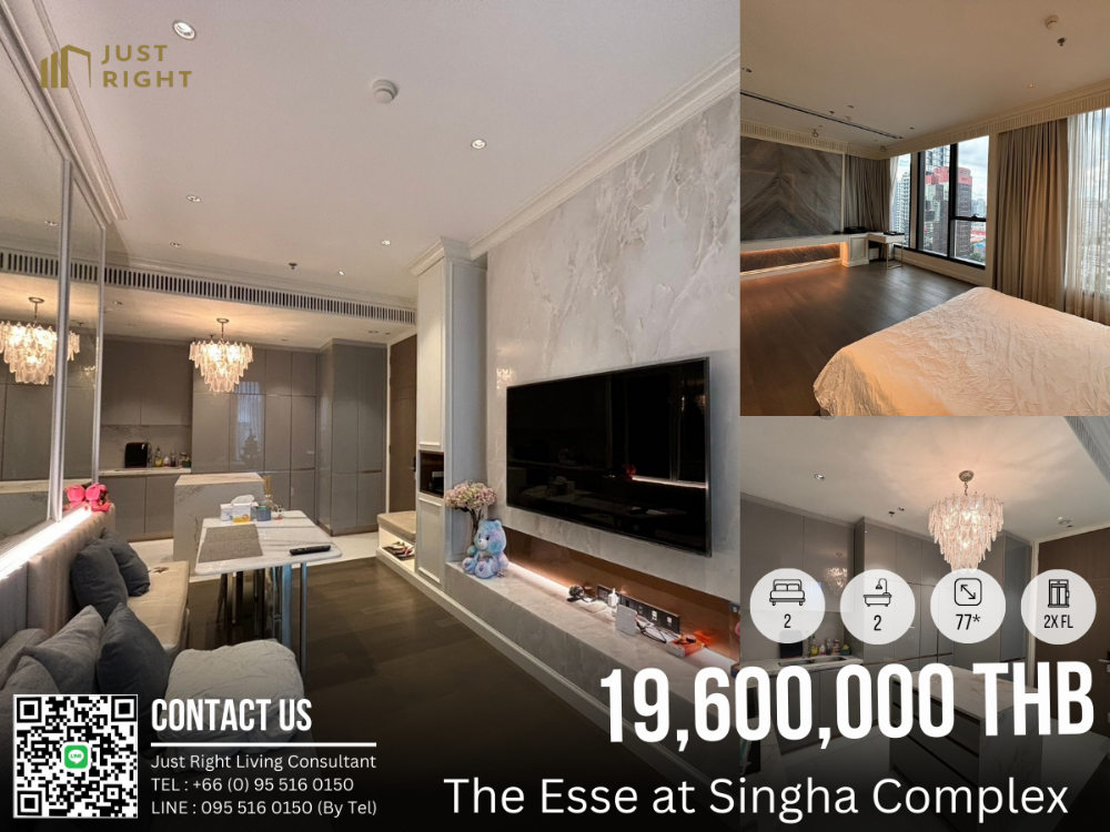 For SaleCondoRama9, Petchburi, RCA : For Sale The Esse at Singha Complex 1 Bed 2 Bath 77* Sqm. Floor 2x Fully Furnished Only 19.60 MB