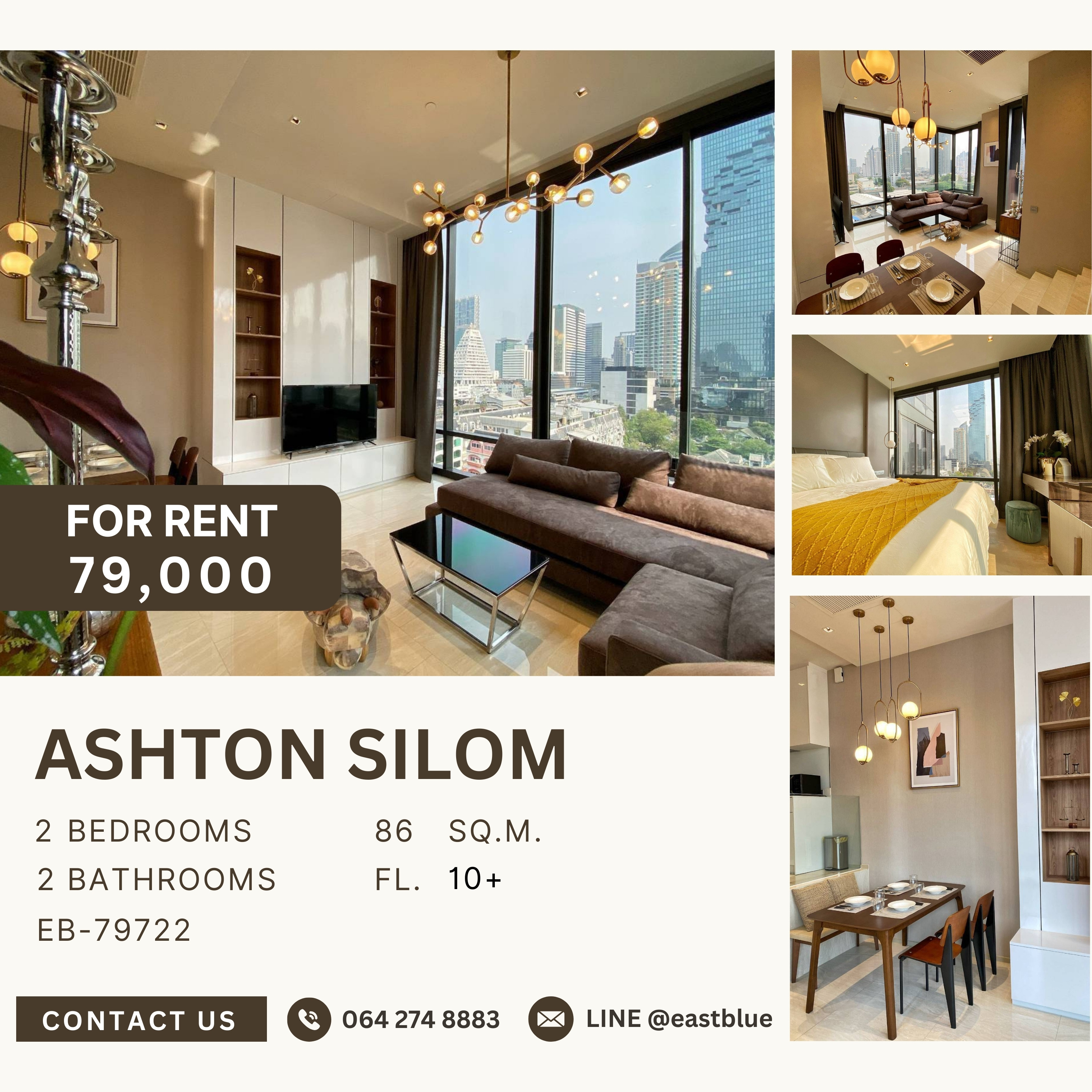 For RentCondoSilom, Saladaeng, Bangrak : Ashton Silom, 2 bed, 79000 per month