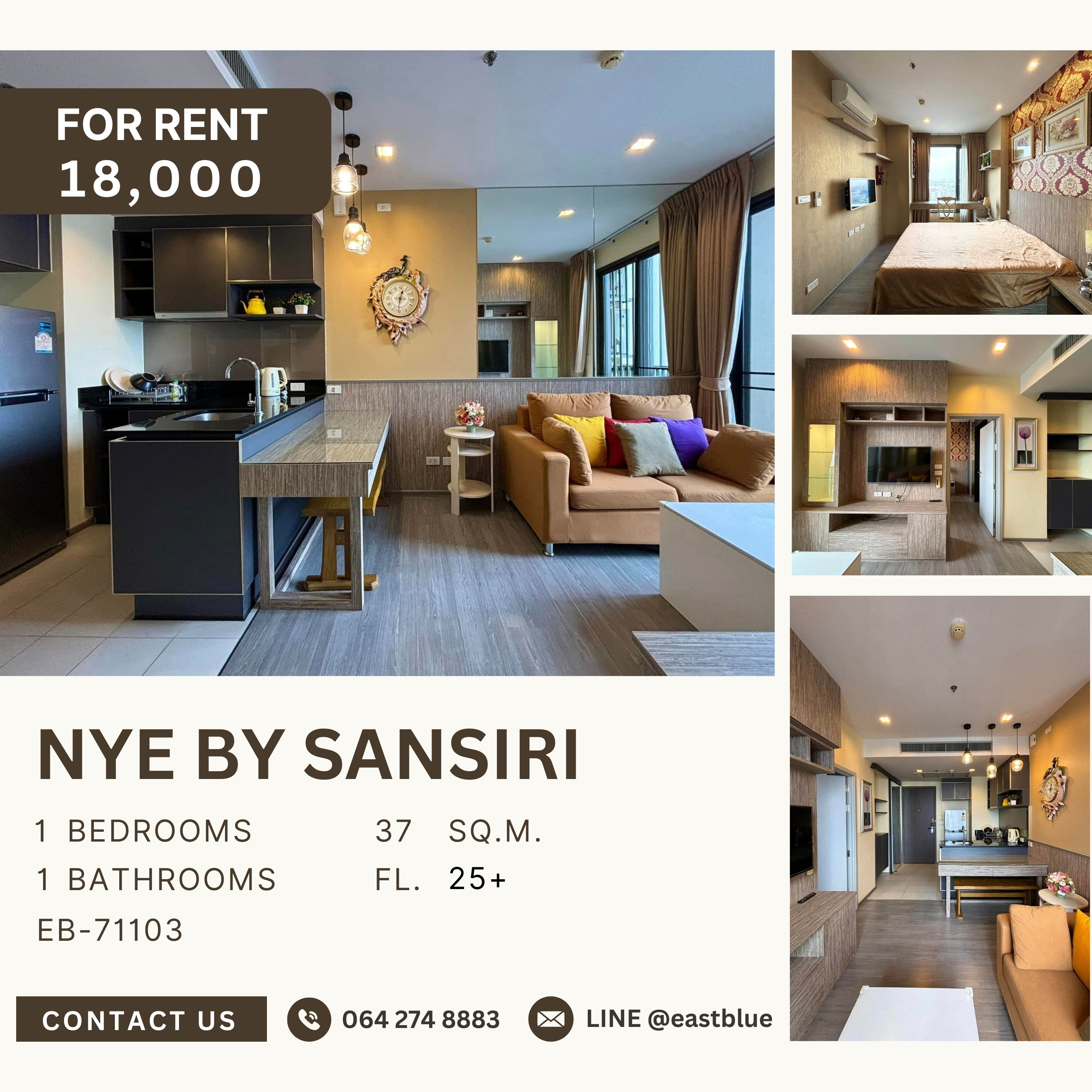 For RentCondoWongwianyai, Charoennakor : Nye by Sansiri, 1 bed, 18000 per month