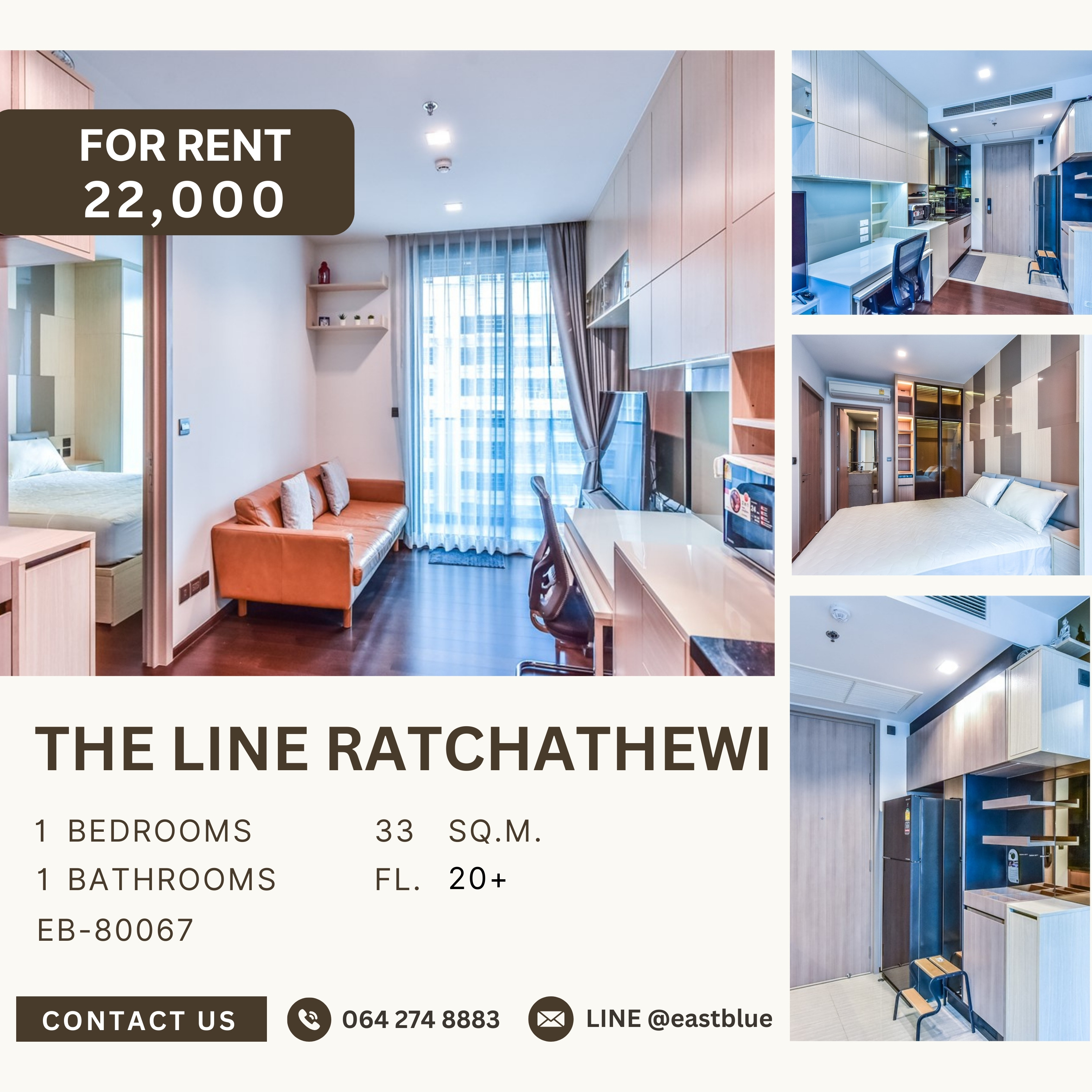 For RentCondoRatchathewi,Phayathai : The Line Ratchathewi, 1 bed, 22000 per month