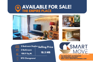 For SaleCondoSathorn, Narathiwat : 🔥Sale with tenant !! 🔥Code C20241000022.......The Empire Place, 2 bedrooms, 2 bathrooms Duplex, high floor 19+, furnished, Special Deal!!