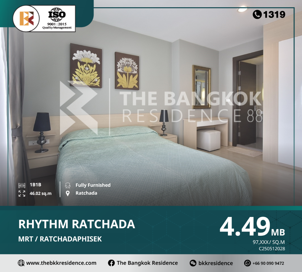 For SaleCondoRatchadapisek, Huaikwang, Suttisan : RHYTHM Ratchada near BTS RHYTHM Ratchada, a luxurious condo with beautiful design, near MRT Ratchadaphisek