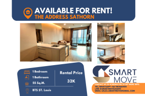 For RentCondoSathorn, Narathiwat : 🔥FOR RENT !! 🔥Code C20231201243..........The Address Sathorn, 1 bedroom, 1 bathroom, high floor 22+, furnished, ready to move in