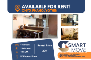 For RentCondoSapankwai,Jatujak : 🔥FOR RENT !! Rare Item...🔥Code C20230201764..........Onyx Phaholyothin, 1 bedroom, 1 bathroom, high floor 11+, furnished, ready to move in