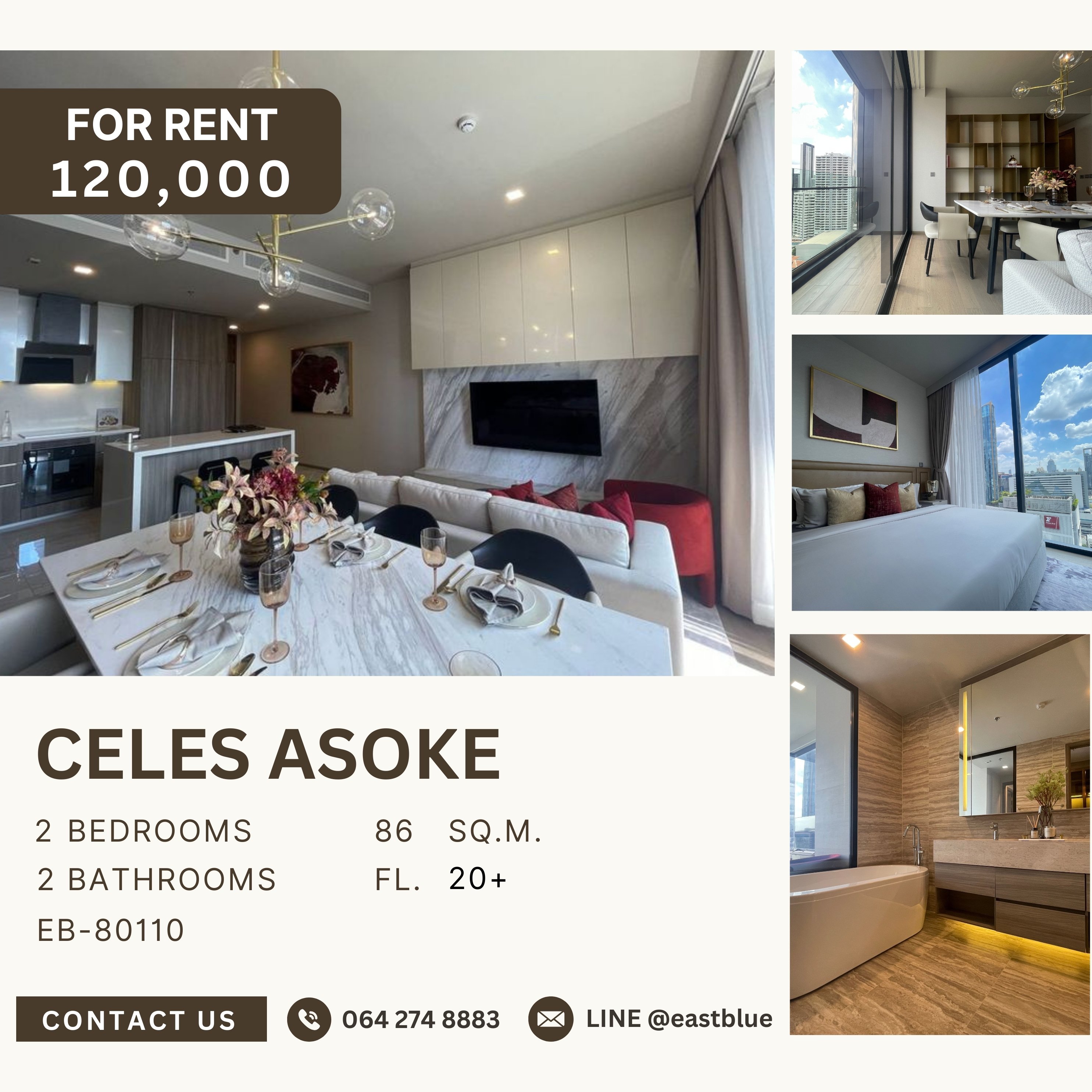 For RentCondoSukhumvit, Asoke, Thonglor : Celes Asoke, 2 bed, 120000 per month