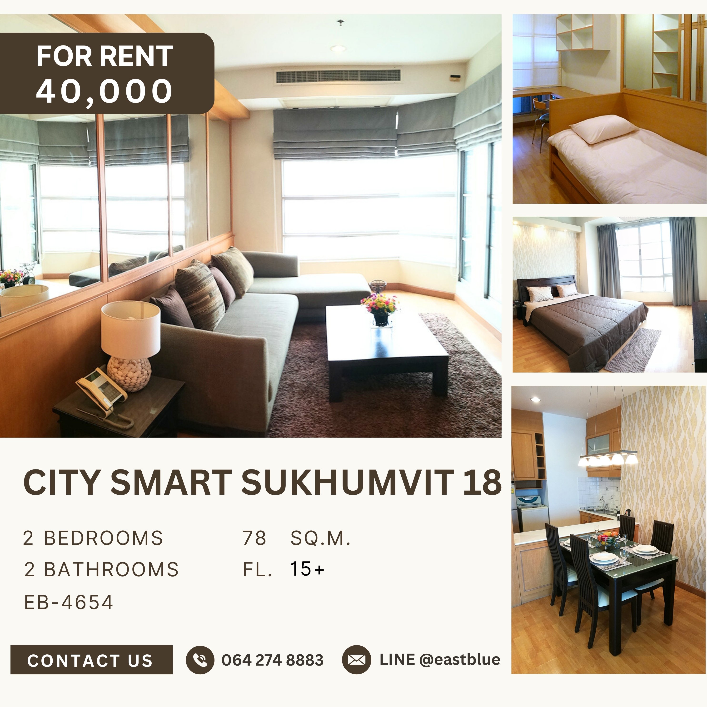 For RentCondoSukhumvit, Asoke, Thonglor : City Smart Sukhumvit 18, 2 bed, 40000 per month