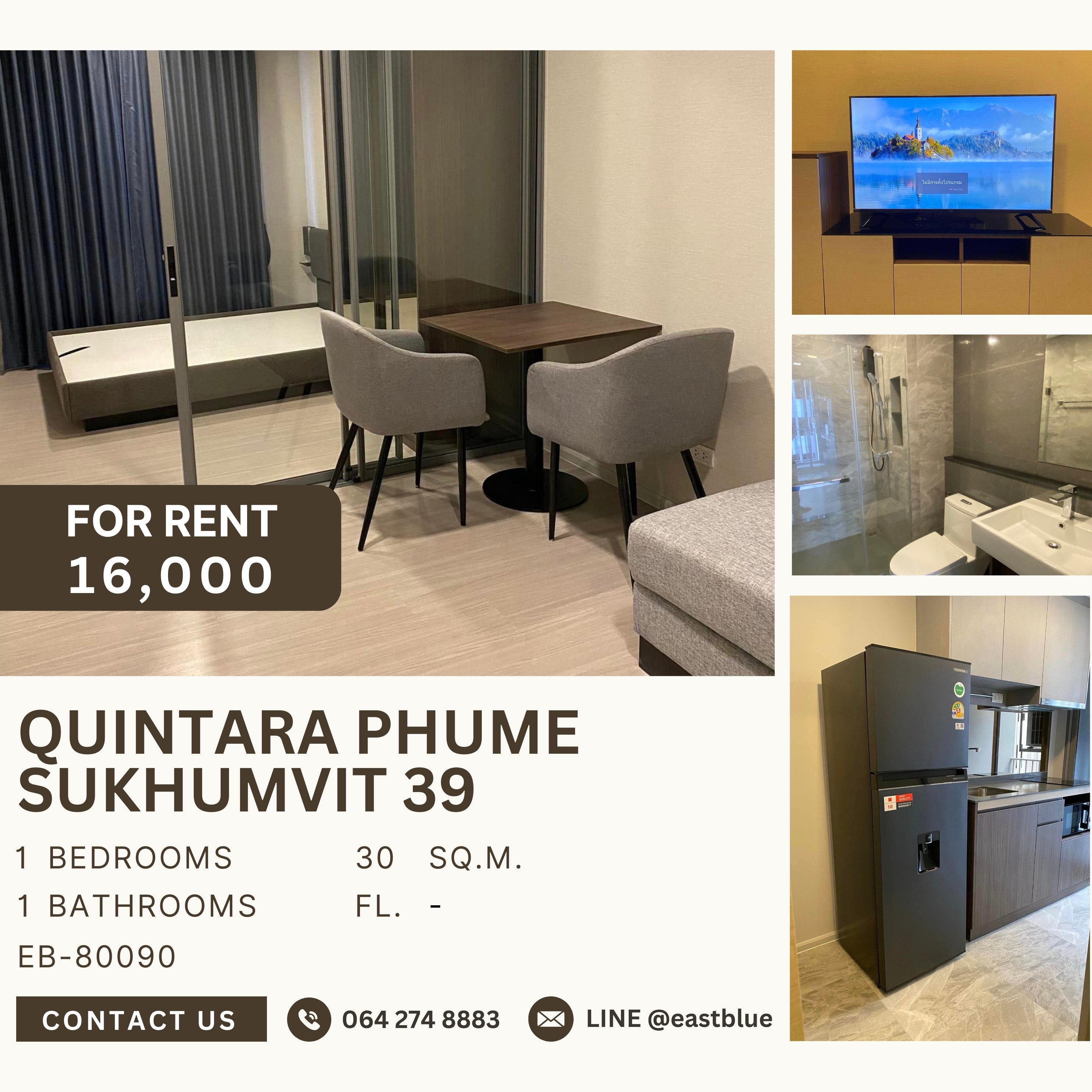 For RentCondoSukhumvit, Asoke, Thonglor : Quintara phume sukhumvit 39, 1 bed, 16000 per month