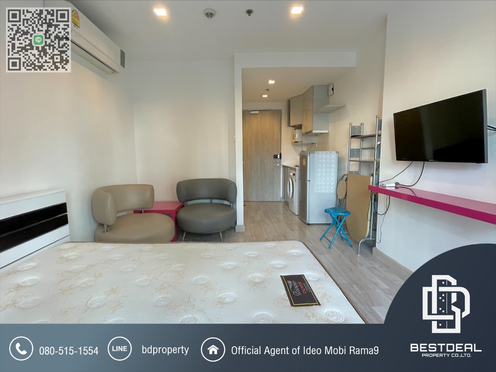 For RentCondoRama9, Petchburi, RCA : Bestdeal  FOR RENT Studio 22 sqm. Rental 12,500 THB /month CONDO “Ideo Mobi Rama 9” Near Phraram Kao 9 MRT Station 80 meters