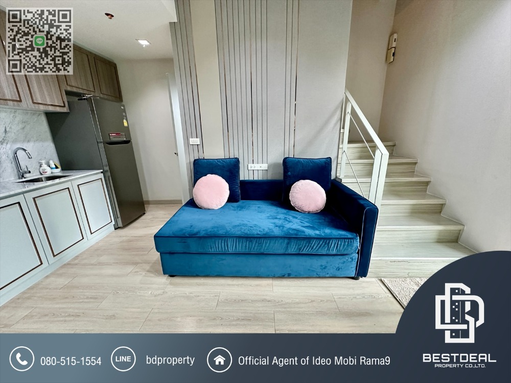 For RentCondoRama9, Petchburi, RCA : Bestdeal FOR RENT CONDO. “Ideo Mobi Rama 9”1bedroom Duplex 45sqm. Rental 25,000 THB /month  Near Phraram Kao 9 MRT Station 80 meters.