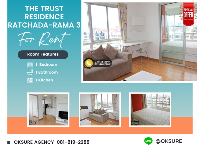 For RentCondoRama3 (Riverside),Satupadit : Condo for Rent The Trust Residence Ratchada-Rama 3 corner room (clip video)