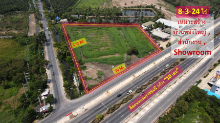 For SaleLandNakhon Pathom : Land for sale, Khun Kaeo Subdistrict, Nakhon Pathom Province # next to Boromarajonani Road, 10 lanes wide (suitable for building a big house, office + showroom) 8-3-24 rai, width 50 m.