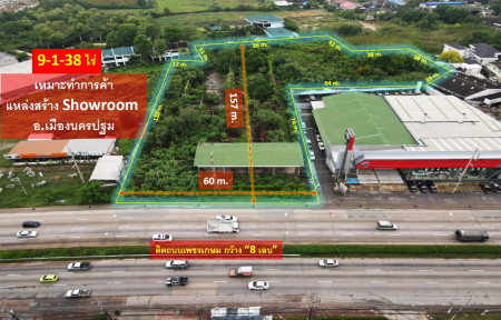 For SaleLandNakhon Pathom : List of land, Thammasala Subdistrict, Mueang Nakhon Pathom District—adjacent to Petchkasem Road, 8 lanes wide (Showroom building site, Mueang Nakhon Pathom District) 9-1-38 rai, width on the road 60 m.