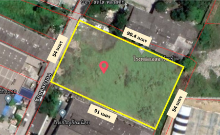 For SaleLandMahachai Samut Sakhon : ++Land for sale, Soi Khlong Khae, Om Noi, 3-0-50.4 rai++, rectangular plot, purple plan, suitable for factory, warehouse, near the main road in Samut Sakhon