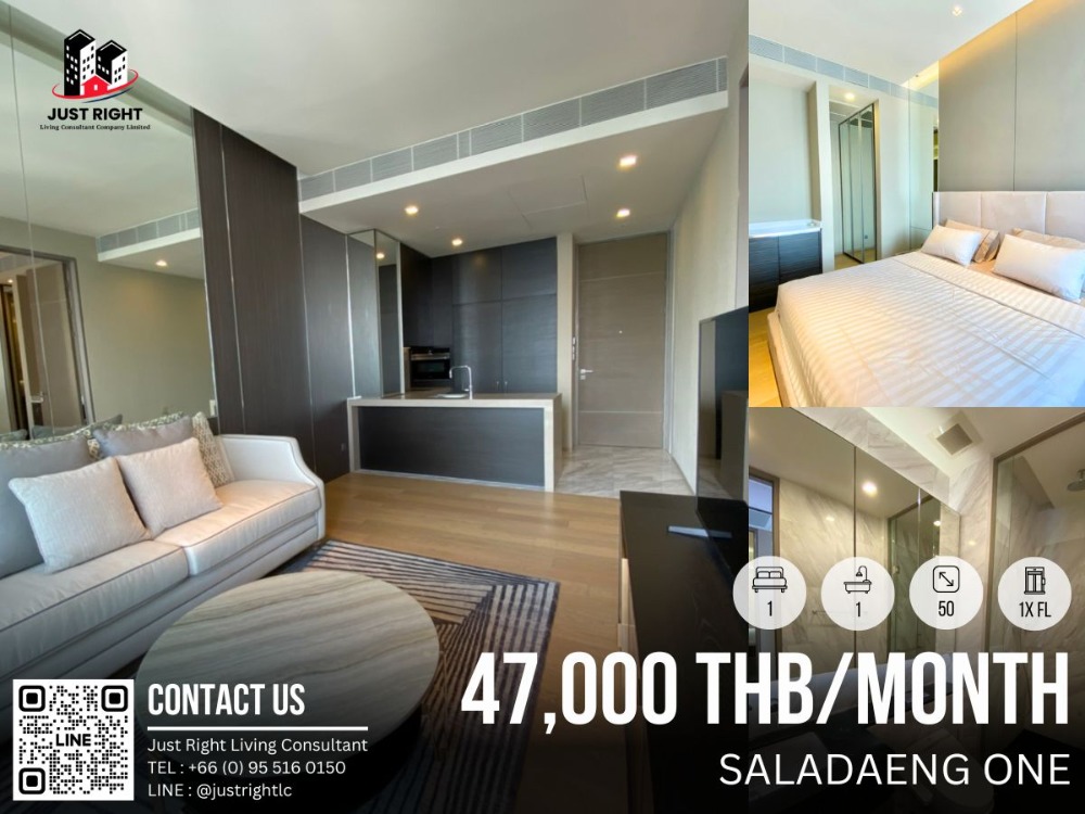 For RentCondoSilom, Saladaeng, Bangrak : For rent, Saladaeng One, 1 bedroom, 1 bathroom, size 50 sq.m, Floor 1x, Fully furnished, only 47,000/m, 1 year contract only.