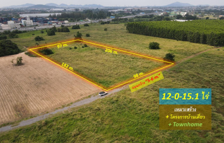 For SaleLandPattaya, Bangsaen, Chonburi : Land for sale, Sriracha—Nong Prue Community Road, Chonburi Province, 12-0-15.1 Rai (near Pinthong Industrial Estate 1 and 2), suitable for building a housing estate # road size 6 meters