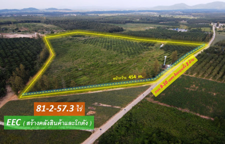 For SaleLandRayong : EEC land for sale, building warehouses and warehouses—Road 3574, Rayong Province (near Eastern Seaboard Industrial Estate) 81-2-57.3 rai, width 454 m. # Road size 10 m.