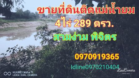 ขายที่ดินพิจิตร : ขาย ที่ดิน ติดแม่น้ำยม ติดถนน 4 ไร่ 2 งาน 89 ตร.วา สามง่าม พิจิตร