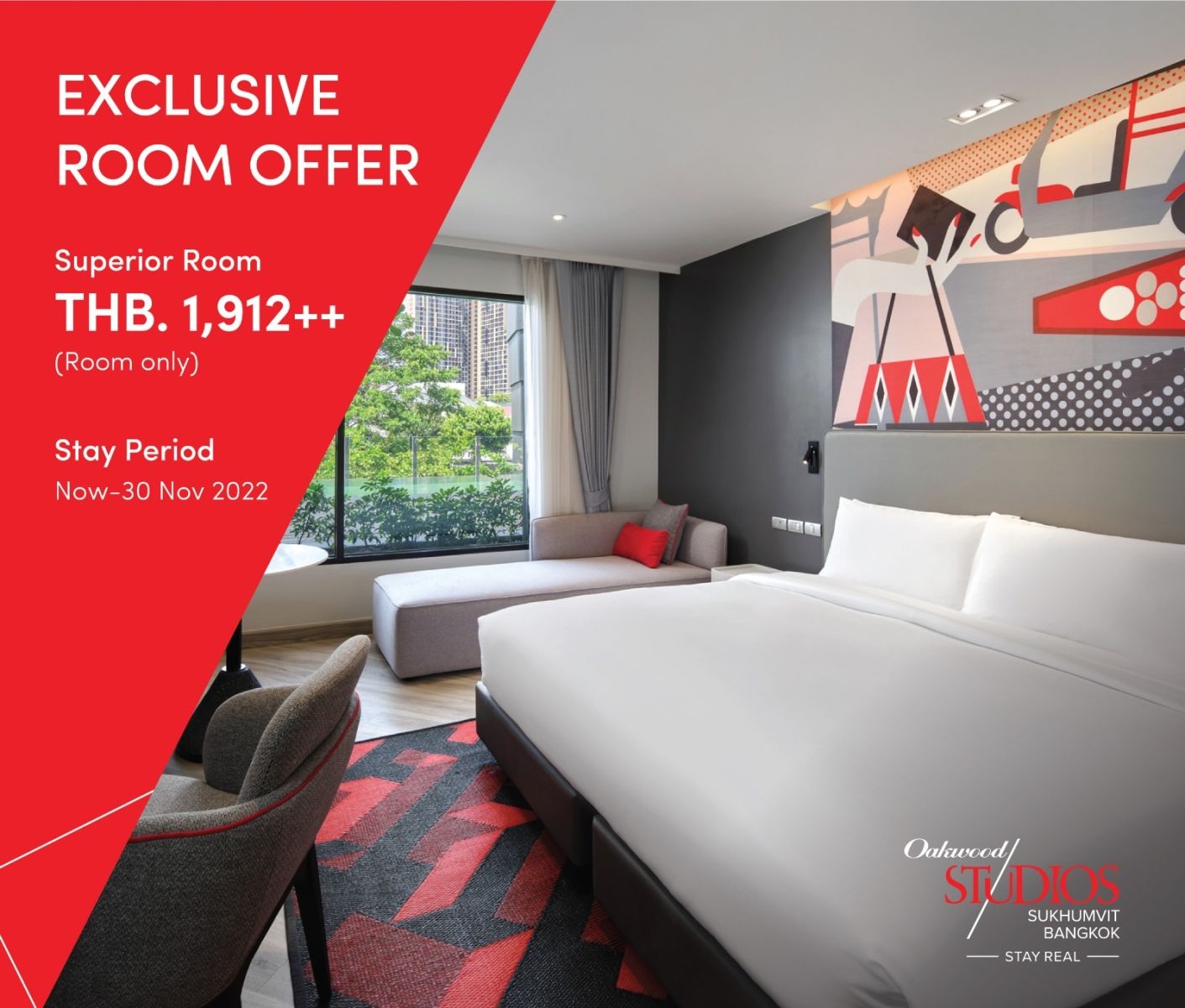 “EXCLUSIVE ROOM OFFER” ดีลสุดพิเศษ! ที่ โอ๊ควู้ด สตูดิโอส์ สุขุมวิท แบงค็อก 