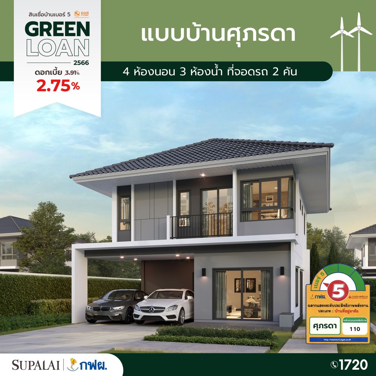 ขนทัพ 10 แบบบ้านศุภาลัย ติดฉลากเบอร์ 5  จัดเต็มสิทธิพิเศษสุดรับ Green Loan ดอกเบี้ย 2.75% 