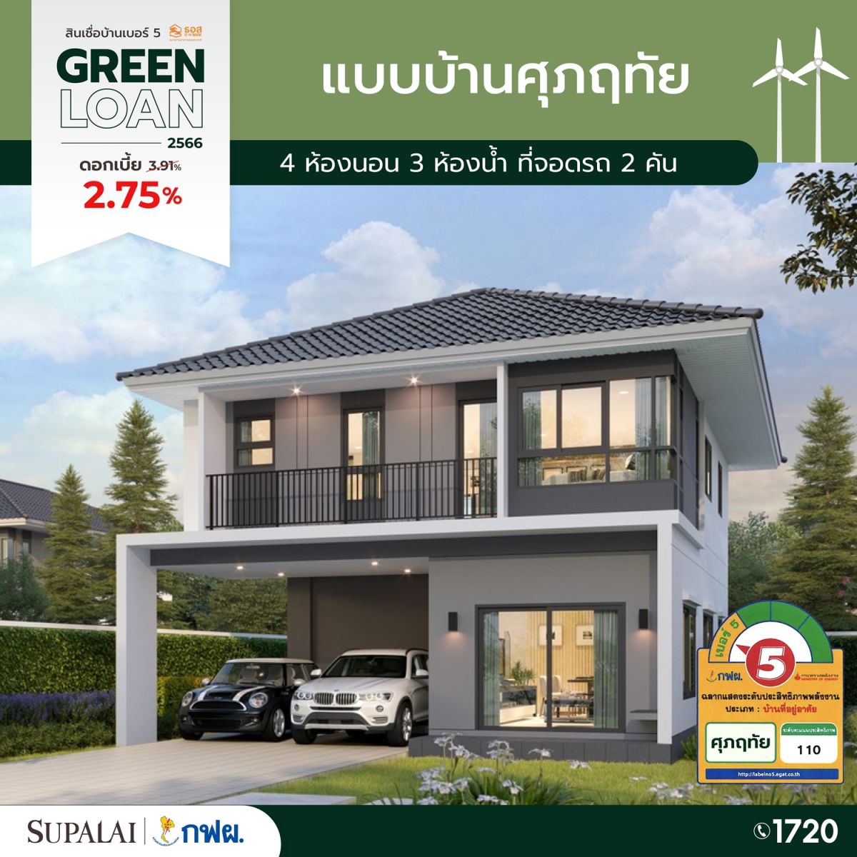 ขนทัพ 10 แบบบ้านศุภาลัย ติดฉลากเบอร์ 5  จัดเต็มสิทธิพิเศษสุดรับ Green Loan ดอกเบี้ย 2.75% 