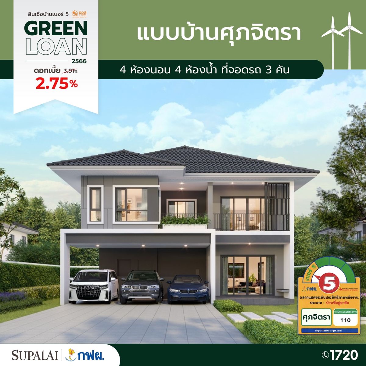 ขนทัพ 10 แบบบ้านศุภาลัย ติดฉลากเบอร์ 5  จัดเต็มสิทธิพิเศษสุดรับ Green Loan ดอกเบี้ย 2.75% 