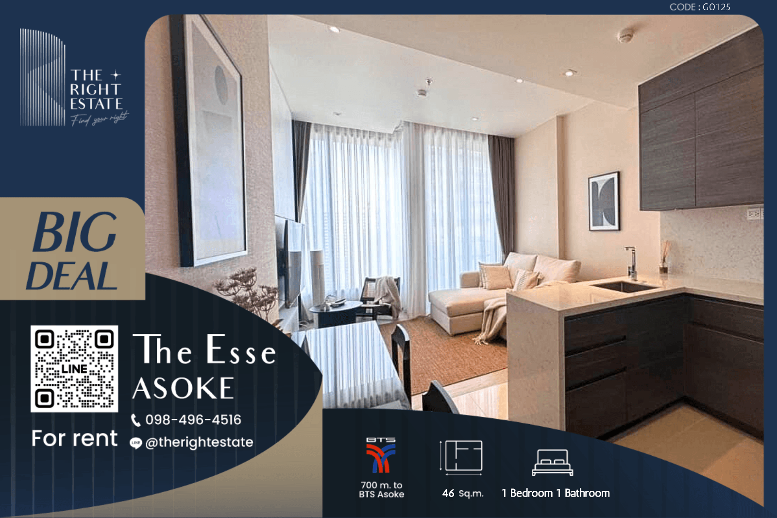 ให้เช่าคอนโดสุขุมวิท อโศก ทองหล่อ : 🌿The Esse Asoke🌿 Nice room - 1 Bed 46 sq.m. Price negotiable!!! - close to BTS Asoke