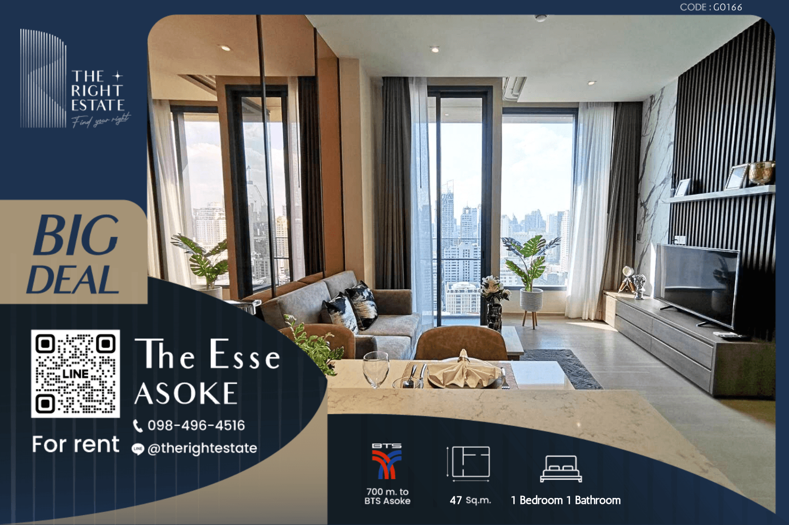 For RentCondoSukhumvit, Asoke, Thonglor : 🌿 The Esse Asoke 🌿 Nice room, Fully furnished 🛏 1 Bed 1 Bath 44 sq.m, Price negotiable!!! - Close to BTS Asoke