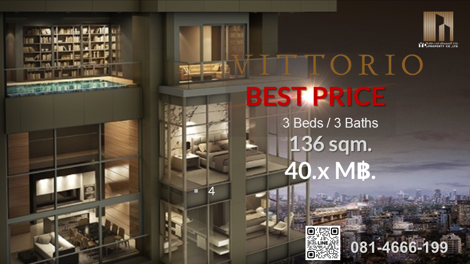 For SaleCondoSukhumvit, Asoke, Thonglor : BEST DEAL - Rare Ultra Luxury Condo for Sale VITTORIO SUKHUMVIT 39 | 3 Bedrooms, 3 Bathrooms | 136 sqm | 40.x MB [Fully Furnished | Luxury Decoration]