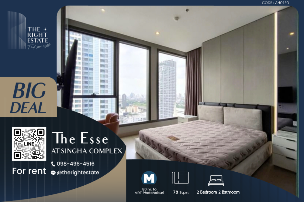 For RentCondoRama9, Petchburi, RCA : 🌿The Esse Singha Complex🌿 Nice room nice decoration 🛏 2 Bed 78 sq.m, Price negotiable!!! - Close to MRT Phetchaburi