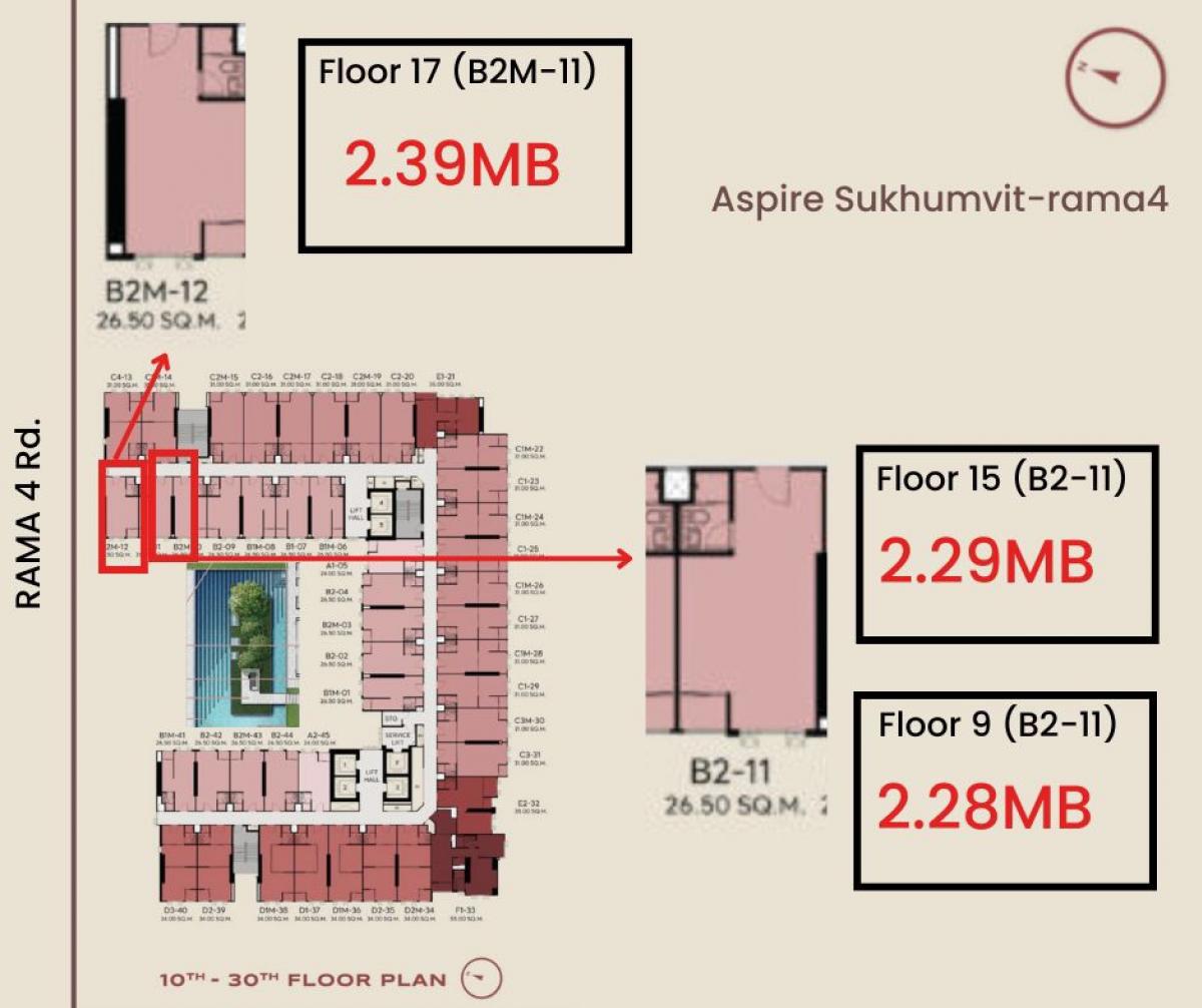 ขายดาวน์คอนโดคลองเตย กล้วยน้ำไท : ขายดาวน์ Aspire Sukhumvit Rama 4 Floor 9, 15, 17ตำแหน่ง 11 และ 12