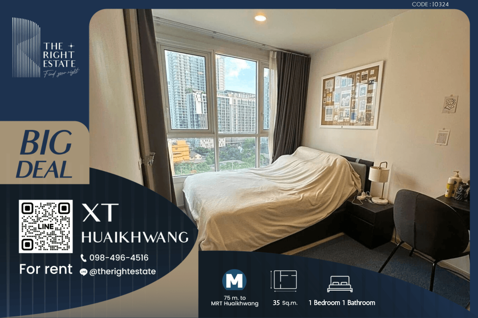 For RentCondoRatchadapisek, Huaikwang, Suttisan : 🌿 XT Huaikhwang 🌿 Nice room fully decoration 🛏 1 Bed 1 Bath 30 sq.m, price is negotiable!!! - Close to MRT Huaikhwang