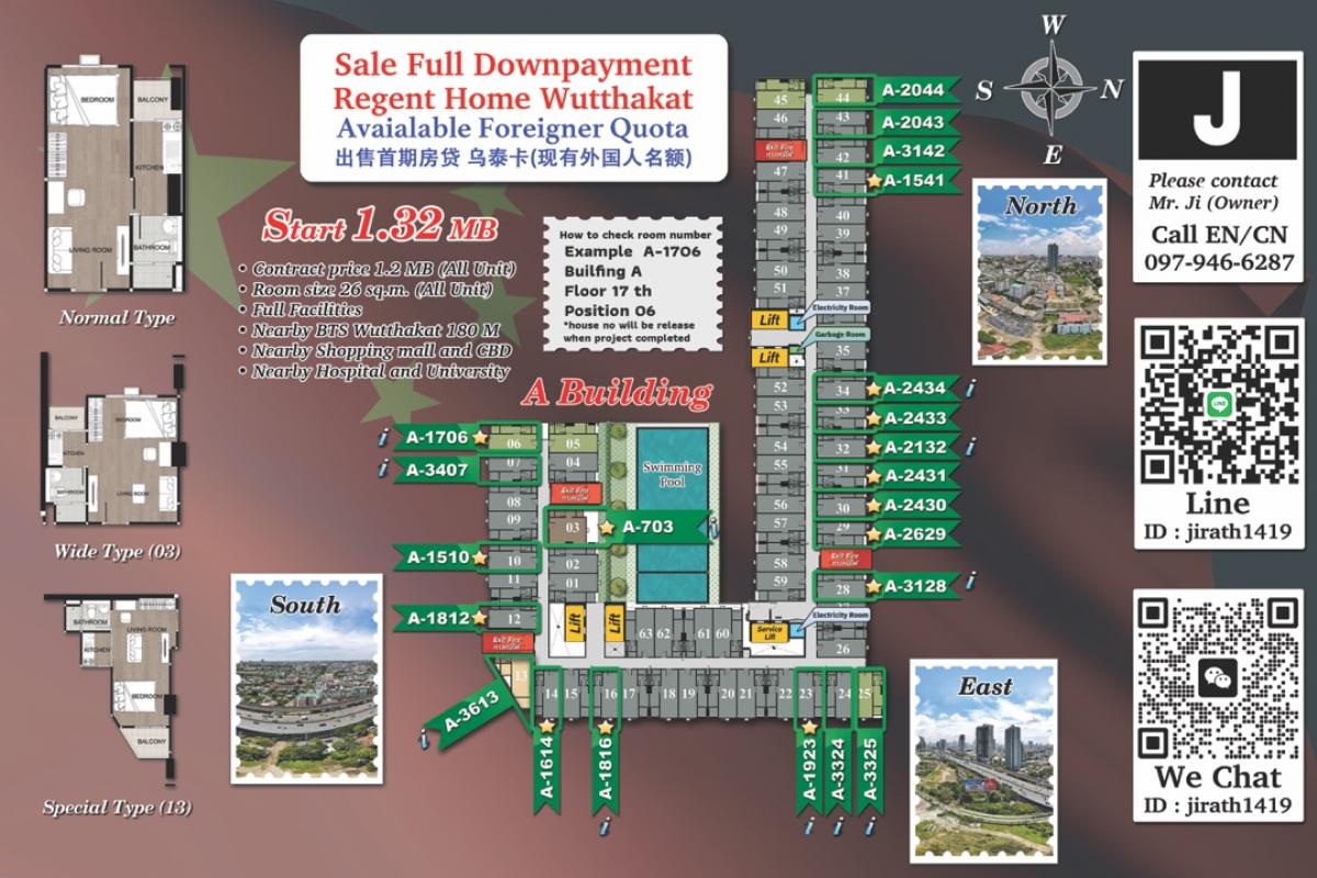 Sale DownCondoThaphra, Talat Phlu, Wutthakat : Presale Regent Home Wutthakat (Available Foreigners Quota) near BTS Wutthakat 180 meters出售首期房贷Regent Home 乌泰卡 （现有外国人名额）靠近 BTS乌泰卡仅 180 米 (业主自卖) 价格可以协商）