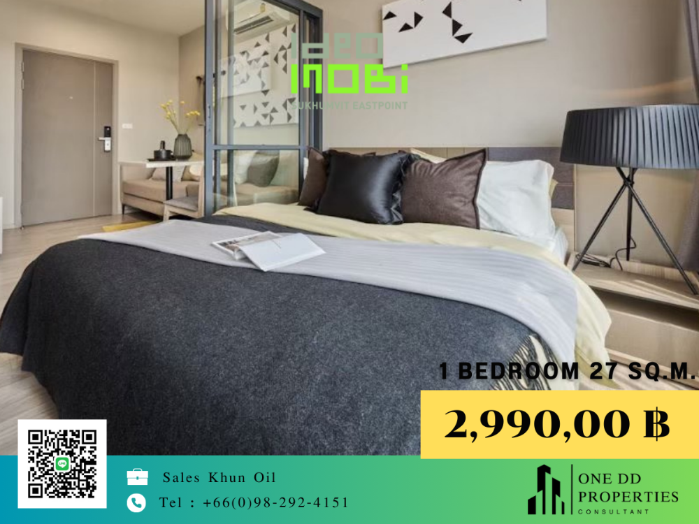 For SaleCondoBangna, Bearing, Lasalle : 🚩Very special!! Ideo Mobi EastPoint 2.99 million, fully furnished, free furniture, good position, doesn't block the view, high floor, beautiful view.