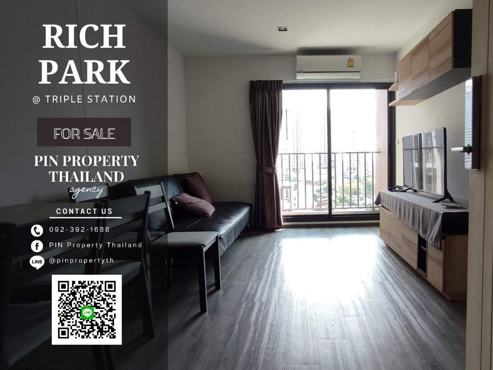 For SaleCondoPattanakan, Srinakarin : ◦°•♛•°◦ S00035 Condo for sale, Rich Park @ Triple station, sell below market price, corner room, high floor, fully furnished, beautiful view, airy, near the elevator, nice to live, call 092-392-1688 (Pui)