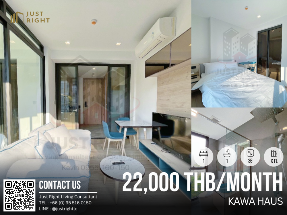 For RentCondoOnnut, Udomsuk : For Rent Kawa Haus 1 Bed 1 Bath 36 Sqm. Corner Room Garden View 22,000 THB/month