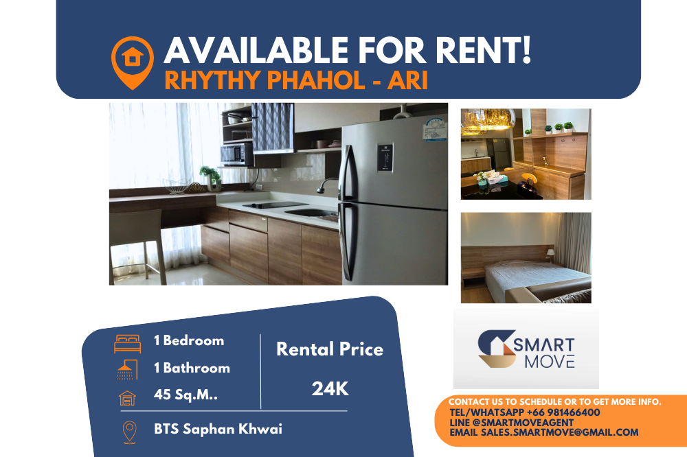 For RentCondoSapankwai,Jatujak : Code C20230111846....Rhythm Phahol-Ari to rent, 1 bedroom, 1 bathroom , high floor, furnished, ready to move in