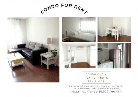 ให้เช่าคอนโดสาทร นราธิวาส : Condo One X Naratiwas 24, 75sqm Spacious, Low Rise Two Bedrooms Apartment to let at Condo One X Naratiwat 24