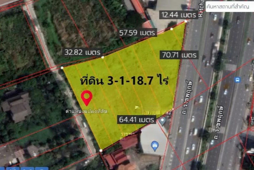 For SaleLandNonthaburi, Bang Yai, Bangbuathong : Land for sale Ratchaphruek, Muang Nonthaburi, area 3-1-18.7 rai, good location, next to the road, near MRT Bang Rak Noi Tha It