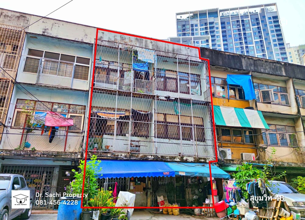 For SaleShophouseSukhumvit, Asoke, Thonglor : Commercial building for sale near BTS Phra Khanong, Sukhumvit 48 (3 floors, 2 units, 22 sq wah, connected)