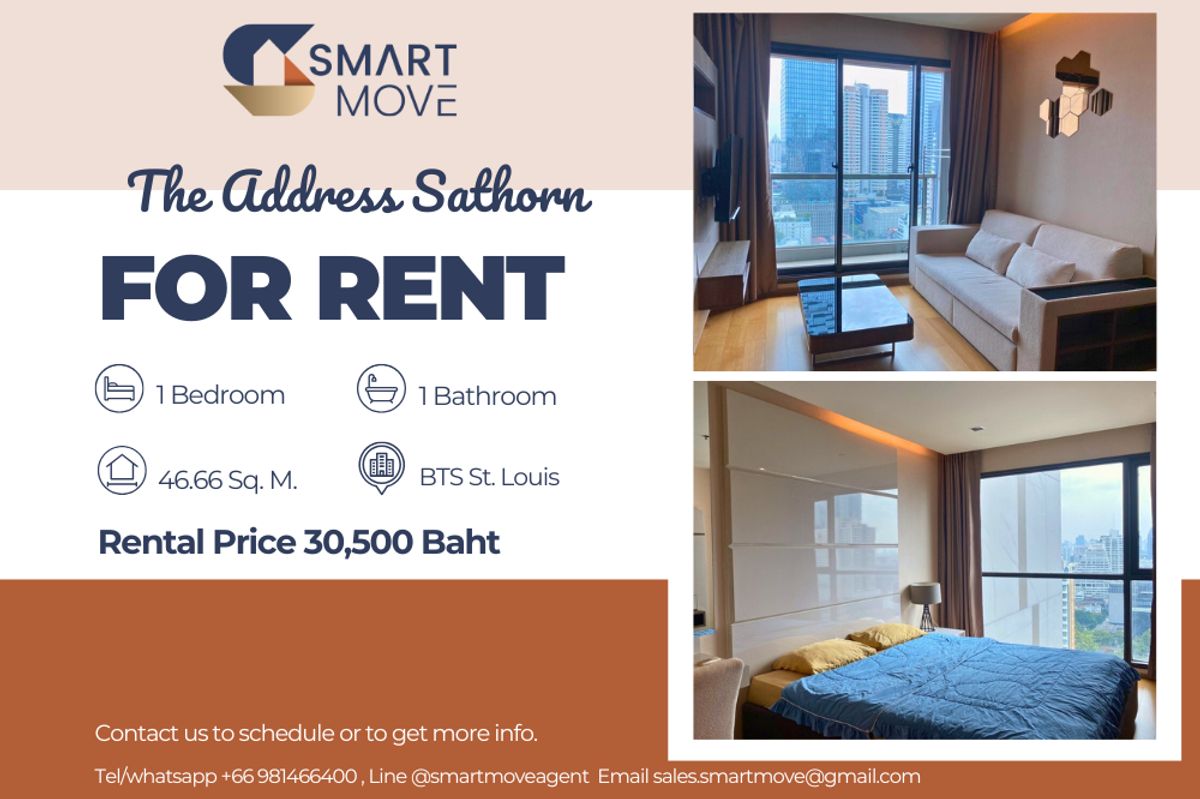 For RentCondoSathorn, Narathiwat : Code C20221201461....The Address Sathorn to rent, 1 bedroom, 1 bathroom , high floor, furnished, ready to move in