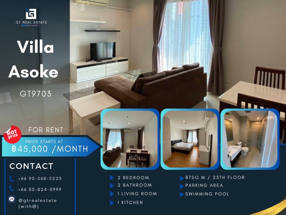 For RentCondoRama9, Petchburi, RCA : Condo Villa Asoke for rent 2b2b, very nice room, high floor The most decorated No more popular than this. If anyone is interested, hurry up and contact me. The room falls off very quickly.