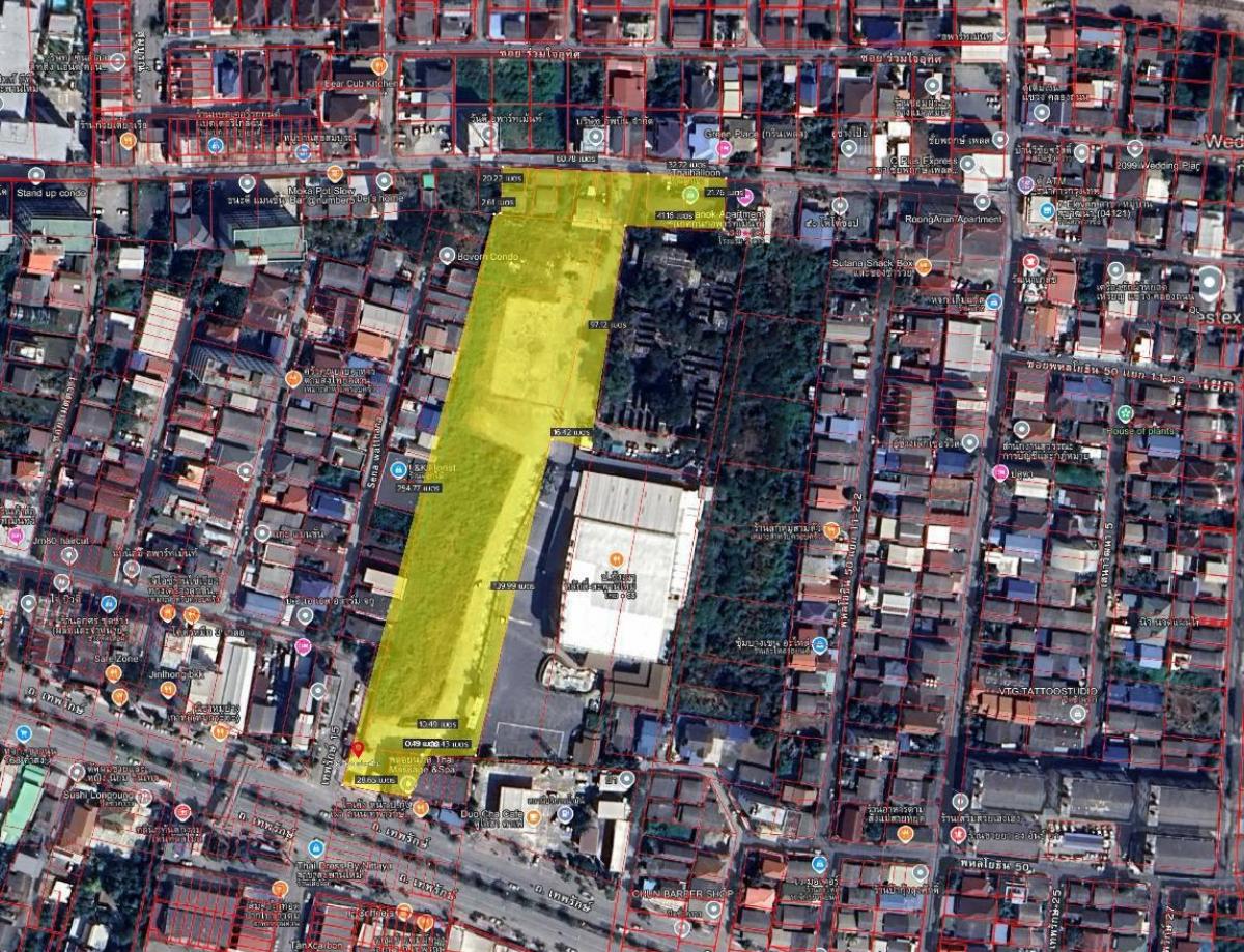 For RentLandVipawadee, Don Mueang, Lak Si : Long-term land for rent 8 rai++ on the new Theparak Road connecting to the entrance of Don Mueang Airport. There are 2 ways to enter and exit the land. The front is on Soi Theparak 15 and the back of the land is on Soi Phahonyothin 50. Good location, near