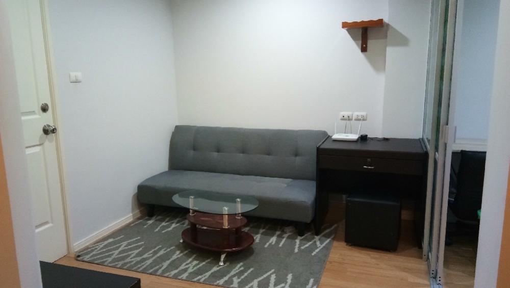 For RentCondoBangna, Bearing, Lasalle : For rent Lumpini Ville Lasalle-Bearing Sukhumvit 105, size 26 sq m. Room details - Building B, 12th floor, size 26.3 sq m. - 1 bedroom, 1 living room, 1 bathroom - Curtains - Dining table + 2 chairs - Sofa + sofa table - Work table and chair - TV shelf - 