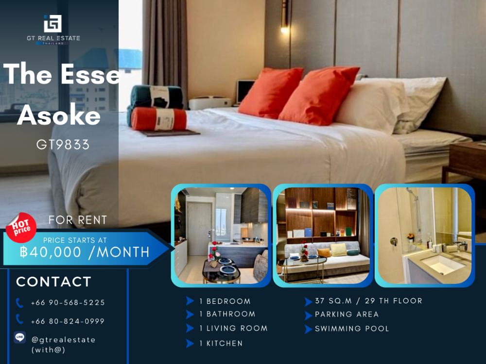 For RentCondoSukhumvit, Asoke, Thonglor : Condo The Esse Asoke for rent 1b1b Available for rent now , high floor Fully furnished